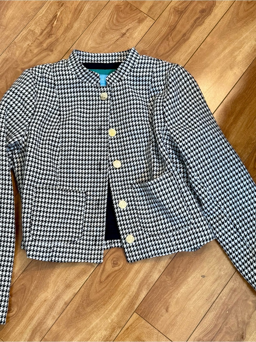 Draper James Black and White Houndstooth Cropped Jacket